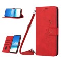 For Samsung Galaxy A04e Skin Feel Heart Embossed Leather Phone Case with Lanyard(Red)