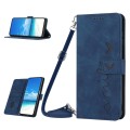 For Samsung Galaxy A34 5G Skin Feel Heart Embossed Leather Phone Case with Lanyard(Blue)
