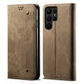 For Samsung Galaxy S23 Ultra 5G Denim Texture Leather Phone Case(Khaki)