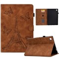 For Lenovo M10 Plus Tower Embossed Leather Smart Tablet Case(Brown)