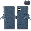 For Samsung Galaxy A04 4G Ostrich Pattern Genuine Leather RFID Phone Case(Blue)
