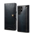 For Samsung Galaxy S23 Ultra 5G Denior Oil Wax Cowhide Magnetic Button Leather Phone Case(Dark Blue)