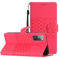 For Samsung Galaxy S20 FE Diamond Embossed Skin Feel Leather Phone Case with Lanyard(Red)