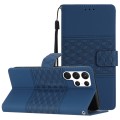 For Samsung Galaxy S22 Ultra 5G Diamond Embossed Skin Feel Leather Phone Case with Lanyard(Dark Blue