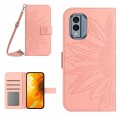 For Nokia X30 HT04 Skin Feel Sun Flower Embossed Flip Leather Phone Case with Lanyard(Pink)