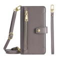 For Samsung Galaxy A41 Sheep Texture Cross-body Zipper Wallet Leather Phone Case(Grey)