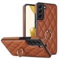 For Samsung Galaxy S22+ 5G Rhombic PU Leather Phone Case with Ring Holder(Brown)