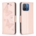 For Xiaomi Redmi 12C Embossing Two Butterflies Pattern Leather Phone Case(Rose Gold)