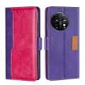 For OnePlus 11 Contrast Color Side Buckle Leather Phone Case(Purple + Rose Red)