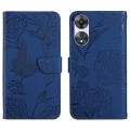 For OPPO A58 5G/A78 5G HT03 Skin Feel Butterfly Embossed Flip Leather Phone Case(Blue)