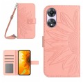 For OPPO A58 5G/A78 5G HT04 Skin Feel Sun Flower Embossed Flip Leather Phone Case with Lanyard(Pink)