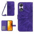 For OPPO A58 5G/A78 5G HT04 Skin Feel Sun Flower Embossed Flip Leather Phone Case with Lanyard(Dark