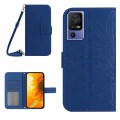 For TCL 40 SE HT04 Skin Feel Sun Flower Embossed Flip Leather Phone Case with Lanyard(Dark Blue)