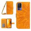 For TCL 40 SE HT04 Skin Feel Sun Flower Embossed Flip Leather Phone Case with Lanyard(Yellow)
