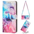 For Samsung Galaxy A04e / F04 Crossbody Painted Marble Pattern Leather Phone Case(Pink Purple)
