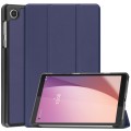 For Lenovo Tab M8 4th Gen / TB-300FU Custer Pure Color 3-Fold Holder Leather Tablet Case(Dark Blue)