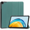 For Huawei Matepad SE 10.4 Custer Pure Color 3-Fold Holder Leather Tablet Case(Dark Green)