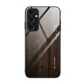 For Samsung Galaxy A14 5G Wood Grain Glass Phone Case(Black)
