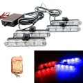 4 in 1 Car 16LEDs Grille Flash Lights Warning Lights with Wireless Remote Control(Red Blue)