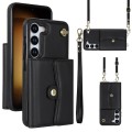 For Samsung Galaxy S23 5G RFID Card Slot Leather Phone Case with Long Lanyard(Black)