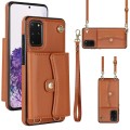 For Samsung Galaxy S20+ RFID Card Slot Leather Phone Case with Long Lanyard(Brown)