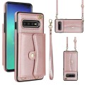 For Samsung Galaxy S10 RFID Card Slot Leather Phone Case with Long Lanyard(Rose Gold)