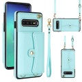 For Samsung Galaxy S10+ RFID Card Slot Leather Phone Case with Long Lanyard(Mint Green)