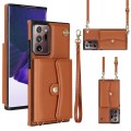 For Samsung Galaxy Note20 Ultra RFID Card Slot Leather Phone Case with Long Lanyard(Brown)