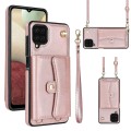 For Samsung Galaxy A12 RFID Card Slot Leather Phone Case with Long Lanyard(Rose Gold)