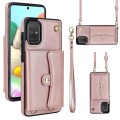For Samsung Galaxy A51 4G RFID Card Slot Leather Phone Case with Long Lanyard(Rose Gold)
