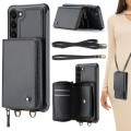For Samsung Galaxy S23+ 5G JEEHOOD C22 Series Zipper Wallet Leather Phone Case with Dual Lanyard(Bla