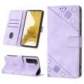 For Samsung Galaxy S22+ 5G Skin-feel Embossed Leather Phone Case(Light Purple)