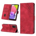 For Samsung Galaxy A03s 165.8mm US Skin-feel Embossed Leather Phone Case(Red)