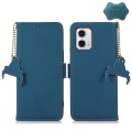 For Motorola Moto G73 5G Genuine Leather Magnetic RFID Leather Phone Case(Blue)