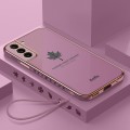 For Samsung Galaxy S23 5G 9D Plating Maple Leaf Silicone Phone Case with Strap(Sakura Purple)