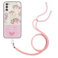 For Samsung Galaxy A34 5G Bronzing Butterfly Flower TPU Phone Case with Lanyard(Peony)