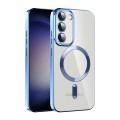 For Samsung Galaxy S23 5G CD Texture Plating TPU MagSafe Phone Case with Lens Film(Sierra Blue)