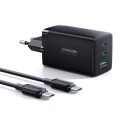 JOYROOM TCG01 GaN Ultra 65W 2 Type-C + 1 USB Fast Charger with 1.2m Type-C Cable, Plug:EU Plug(Black