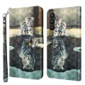 For Samsung Galaxy A34 5G 3D Painting Pattern TPU + PU Leather Phone Case(Cat Tiger)