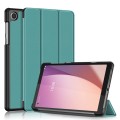 For Lenovo M8 4th GenTB-300FU Custer Pure Color 3-Fold Holder Leather Tablet Case(Dark Green)