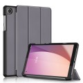 For Lenovo M8 4th GenTB-300FU Custer Pure Color 3-Fold Holder Leather Tablet Case(Grey)