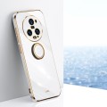 For Honor Magic5 Pro 5G XINLI Straight Edge 6D Electroplate TPU Phone Case with Ring Holder(White)