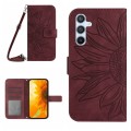 For Samsung Galaxy M14 5G Skin Feel Sun Flower Pattern Flip Leather Phone Case with Lanyard(Wine Red