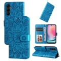 For Samsung Galaxy A24 4G Embossed Sunflower Leather Phone Case(Blue)