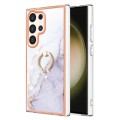 For Samsung Galaxy S24 Ultra 5G Electroplating Marble IMD TPU Phone Case with Ring Holder(White 006)