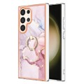For Samsung Galaxy S24 Ultra 5G Electroplating Marble IMD TPU Phone Case with Ring Holder(Rose Gold