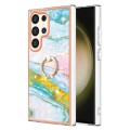 For Samsung Galaxy S24 Ultra 5G Electroplating Marble IMD TPU Phone Case with Ring Holder(Green 004)