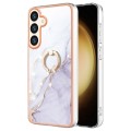 For Samsung Galaxy S24+ 5G Electroplating Marble IMD TPU Phone Case with Ring Holder(White 006)