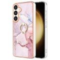 For Samsung Galaxy S24+ 5G Electroplating Marble IMD TPU Phone Case with Ring Holder(Rose Gold 005)