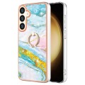 For Samsung Galaxy S24+ 5G Electroplating Marble IMD TPU Phone Case with Ring Holder(Green 004)